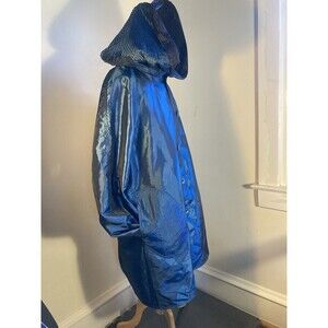 UbU Art To Wear Classic Reversible Coat Jacket Iridescent Blue, Pleated Hood